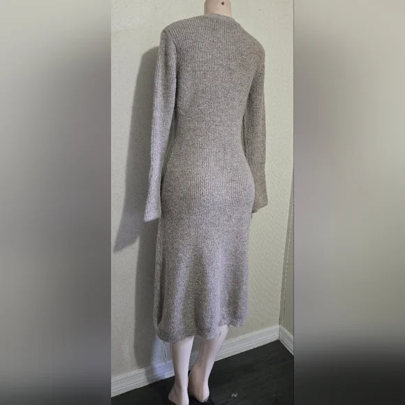 Commense Stacking V-Neck Split Breasted Sweater Dress - Picture 2 of 9